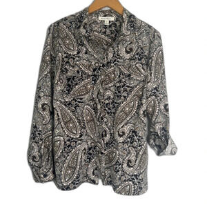 Studio Works Geometric Paisley Button Front Long Sleeve Blouse Size MD‎
